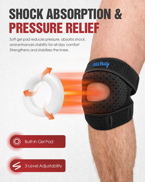 MitButy Knee Support for Men & Women Adjustable Knee Brace with Open Patella & Built-in Patella Gel Pads for Running