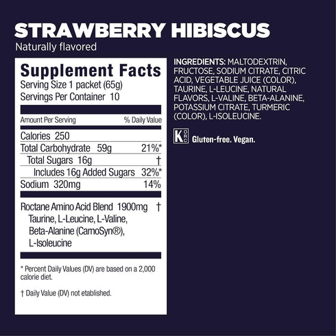 Gu Energy Roctane Ultra Endurance Drink Mix, Vegan, Gluten-Free, 10 Single Serve Packets, Strawberry Hibiscus