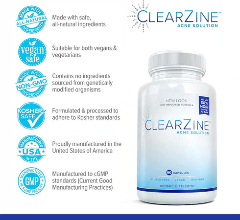 Acne Pills for Teens & Adults | Clear Skin Supplement, 90 Caps for Hormonal & Cystic Acne