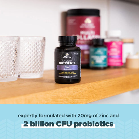 Probiotics and Zinc Supplement by Ancient Nutrition - Supports Healthy Immune System and Gut Health, 30 Count