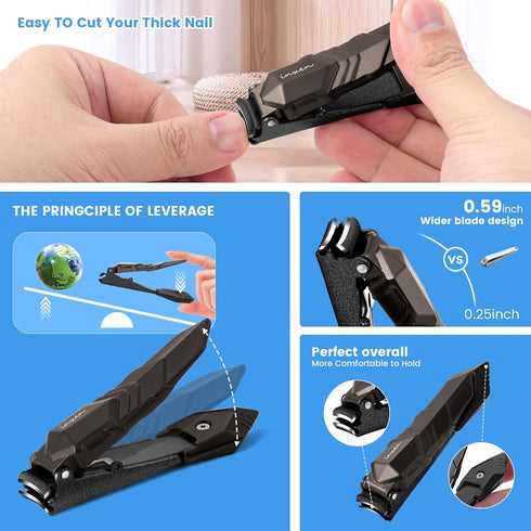 Nail Clippers Set for Men, 2 Pack Stainless Steel Mess Free Nail Clippers for Fingernail and Toenail