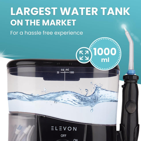 Premium Water Flosser with 10 Pressure Settings, XL 1L Tank, Carry Case, Ultrasonic Plaque Removal, 9 Special Nozzles