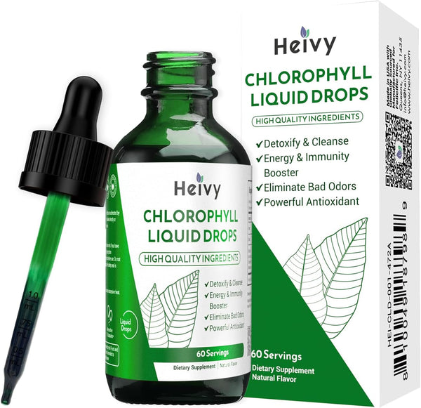 Chlorophyll Liquid Drops, 100% Natural Internal Deodorizer, Detox, Cleanse, Antioxidant, Overall Health Support, 2 FL OZ