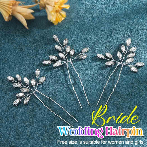 Heread Crystal Bride Wedding Hair Pins, Rhinestones Bridal Hair Accessories Head Piece for Women and Girls (Pack of 3)