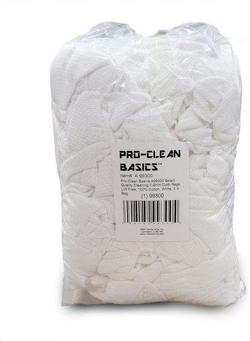 A99300 Select Quality Cleaning T-Shirt Cloth Rags, Lint Free, White, 3 lb Bag by Pro-Clean Basics