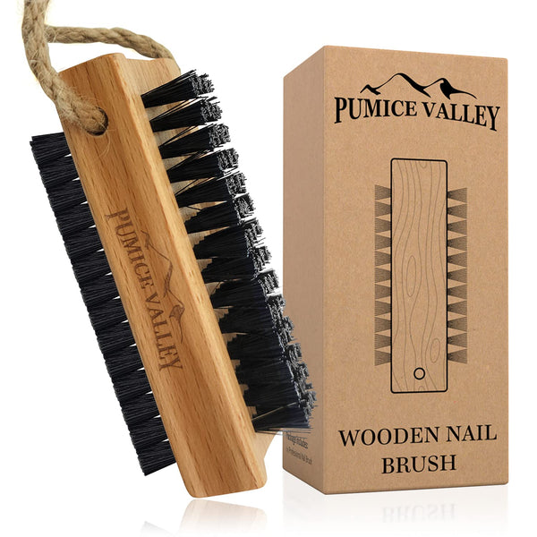 Wooden Cleaning Finger Nail Brush with Nylon Charcoal Bristles & Hanging Rope, Double-Sided for Scrubbing Fingernails