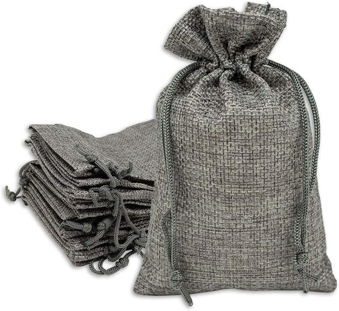 12-Pack Natural Burlap Gift Bags 5.5x7.75 with Drawstring (Cool Grey, Medium) for Party Favors, DIY Craft