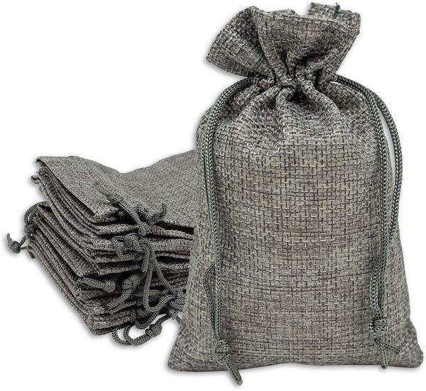 12-Pack Natural Burlap Gift Bags 5.5x7.75 with Drawstring (Cool Grey, Medium) for Party Favors, DIY Craft