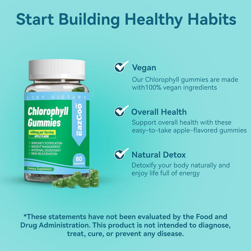 Sugar Free Chlorophyll Gummies, Vitamin B12 Zinc, Natural Deodorant, 60 Count Chewable Supplement