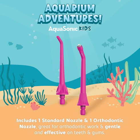 AquaSonic Kids' Water Flosser for Ages 6+, 4 Flossing Modes, Aquarium Adventures Theme (Pink)