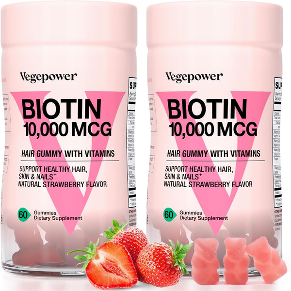 Biotin Gummies 10000mcg Supplements - Vegan Hair Growth Gummy with Vitamin C, A, D, B-Complex, Folate, Zinc for Women &