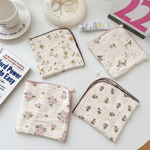 BuLuTu Cute Floral Cotton Muslin Cleaning Towels, Pack of 4, 11x11 Inches, 100% Cotton, Super Absorbent Cleaning Rags