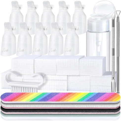 HNYYZL Gel Nail Polish Remover Tools Kit with 100ml Remover Bottle, Plastic Nail Clips, Lint Free Wipes, Nail Brush