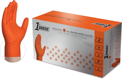 1st Choice 6 mil Nitrile Gloves, Disposable Mechanic Gloves Latex Free with Raised Diamond Texture