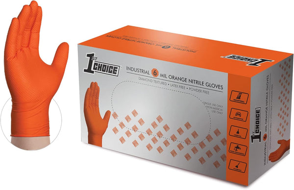 1st Choice 6 mil Nitrile Gloves, Disposable Mechanic Gloves Latex Free with Raised Diamond Texture