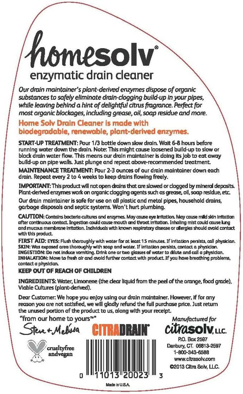 Homesolv Enzyme Drain Cleaner & Build Up Remover (Citra Drain), Valencia Orange, 22 Fluid Ounces, Pack of 6