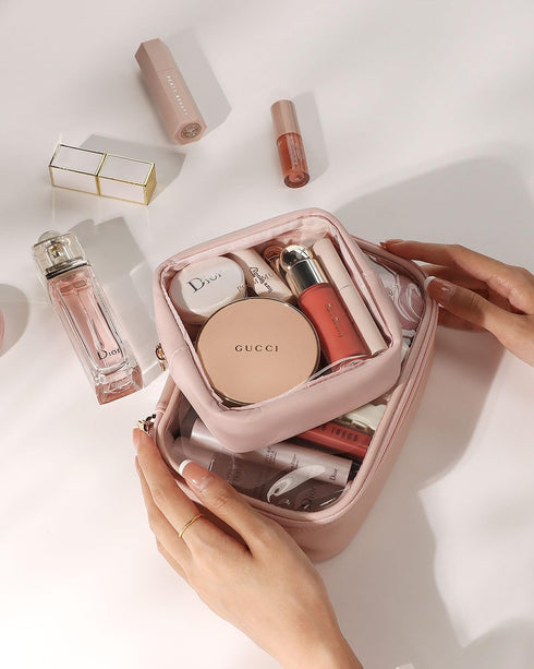 Pocmimut Mini Makeup Bag, Clear Cute Travel Makeup Pouch, Car Essentials Organizer for Women - Pink