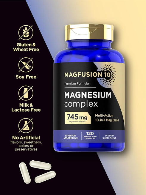 Magnesium Complex Supplement 745mg | 120 Capsules | 10 in 1 Blend | Vegetarian, Non-GMO, Gluten Free