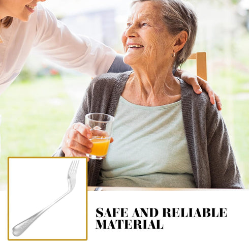 FOMIYES Adaptive Utensils, Curved Fork Right Handed Angled Fork Cutlery, Stainless Steel Eating Silverware for Elderly