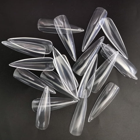 LoveOurHome 240pc XL Clear Stiletto Nail Tips, Full Cover Acrylic False Nails for Women Girls, 12 Size Manicure
