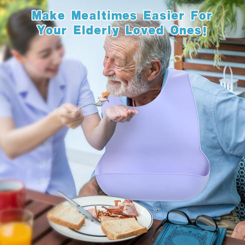 mekueeex 4 pieces adult bib Large silicone adult bibs with crumb catcher, adjustable waterproof clothes protector, Bibs