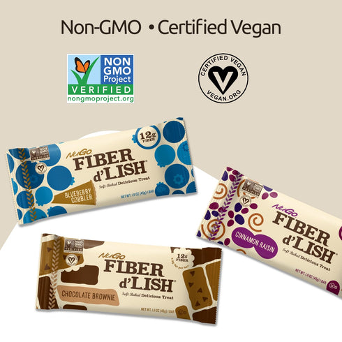 NuGo Fiber d'Lish Peanut Chocolate Chip, 12g High Fiber, Vegan, 160 Calories, 16 Count