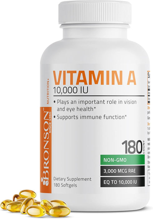 Bronson Vitamin A 10,000 IU, 180 Softgels, Premium Non-GMO Formula for Healthy Vision & Immune System Support