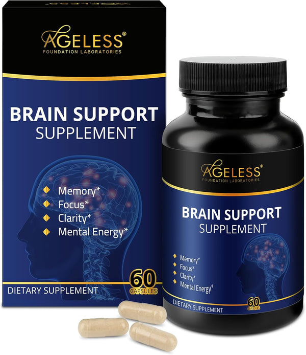 Ageless Brain Support Supplement - 60 Count for Healthy Memory, Focus, Clarity, and Mental Energy