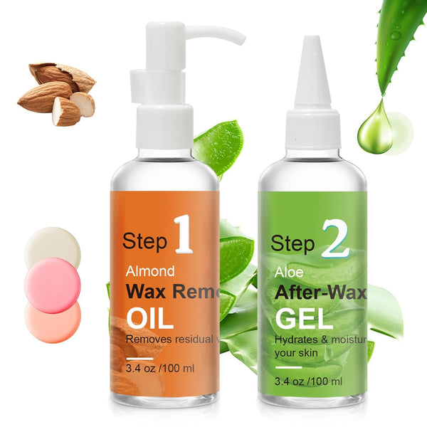 After Waxing Skin Care Kit, Almond Oil & Aloe Vera Gel for Post Wax Cooling, 2 Bottles Hair Removal Waxing Kit
