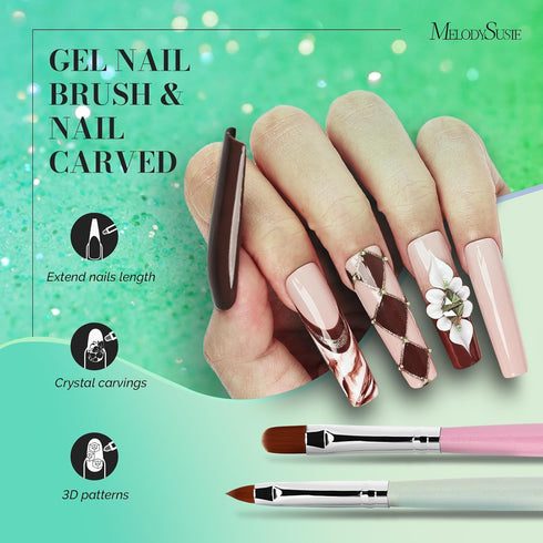 MelodySusie Nail Art Brushes Set, 6pcs Design Pen Painting Tools with Extension Gel Brush, Polish Brush for DIY