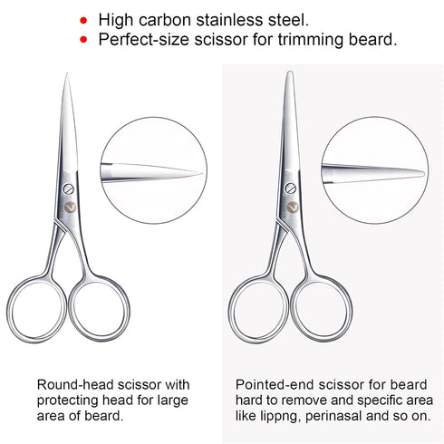 TecUnite Mustache Scissors Grooming Kit for Men - 4 Pieces Beard Trimmer Set with 2 Small Combs and Storage Bag
