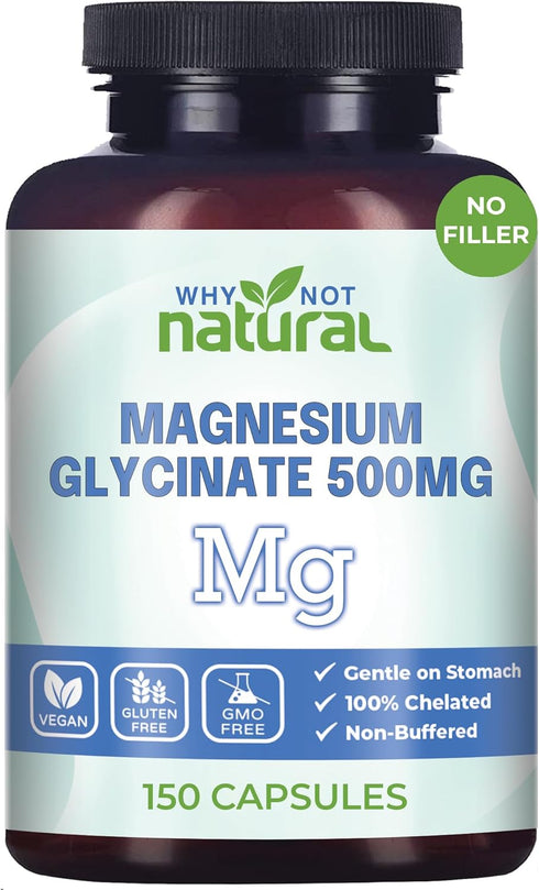 Magnesium Glycinate 500 mg Capsules Vegan Supplement 100% Pure No Filler for Sleep and Relaxation Support