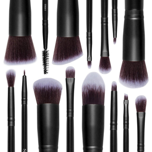 SHANY Makeup Brushes - Black Bombshell, 14-Piece Brush Set for Foundation, Powder, Concealers, Eye Shadows, Kabuki.