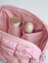 Quilted Makeup Bag - Travel Toiletry Bag for Women, Cute Baby Pink Makeup Organizer Pouch (M, Pink)
