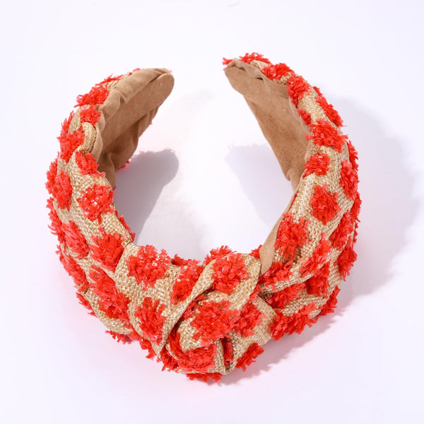 Raffia Knotted Headbands for Women, Boho Straw Wide Top Knot Hairband, Rattan Woven Pom Pom Hair Accessories