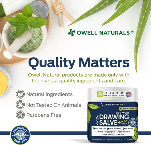OWELL Naturals Chickweed Salve 4 oz - Drawing Salve with Aloe Vera for Skin Irritations & Minor Cuts