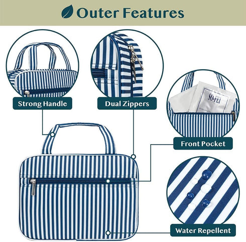 PAVILIA Hanging Toiletry Bag, Foldable Cosmetic Organizer for Women Men, Water Resistant Travel Essentials Kit, Navy