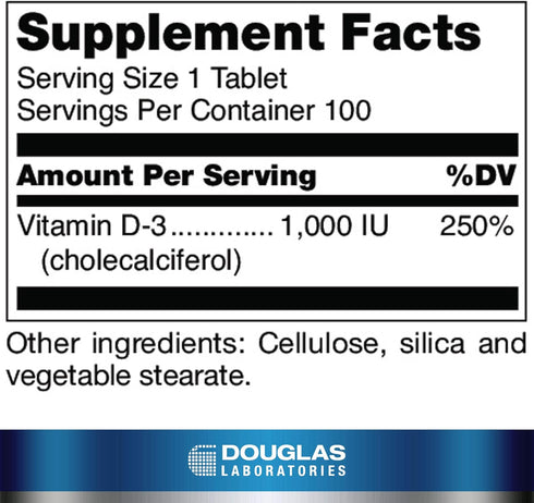 Douglas Laboratories Vitamin D 25 mcg (1,000 IU) - D3 Vitamin - for Immune Support, Bone Health & Tooth Health* - D Vitamin as Cholecalciferol - 100 Tablets