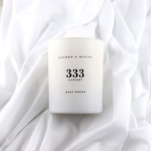 Sacred + Divine 333 80 "Support Scented Intention Candle, Rose Pepper, Angel Number Manifestation Candle, Soy Coconut