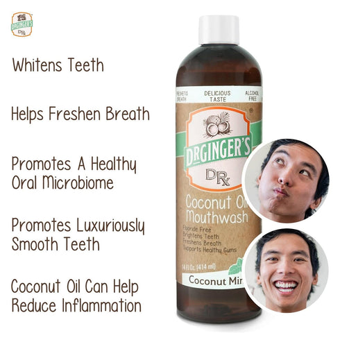 Dr. Ginger's Coconut Oil Care Bundle, All-Natural Toothpaste (4oz) & Mouthwash (14fl oz) for Fresh Breath, Coconut Mint