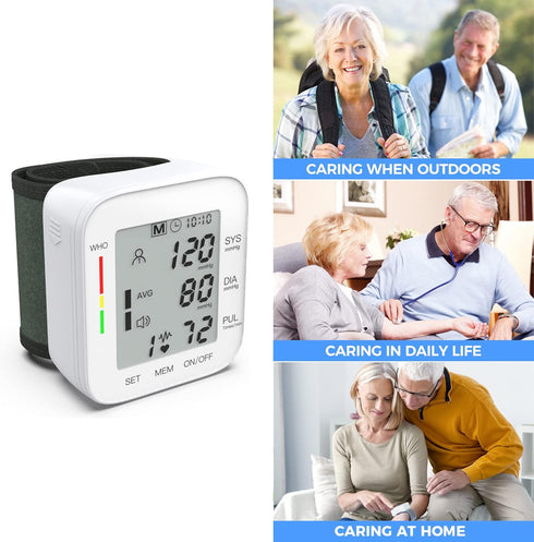 MMIZOO Wrist Blood Pressure Monitor, Large LCD Display, Adjustable Cuff, Automatic Memory with Carrying Case for Home