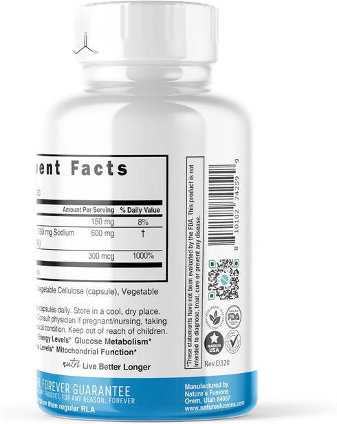 Nutri R Alpha Lipoic Acid 600mg Capsules, R Lipoic Acid with Biotin, Antioxidant and Cellular Energy Support