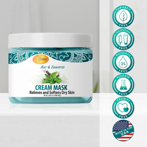 SPA REDI Body and Foot Cream Mask, Mint and Eucalyptus, 16 Oz, Hydrating Pedicure Massage for Tired Feet