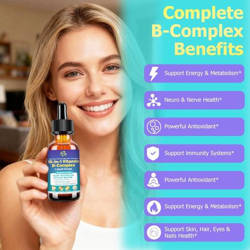 JUIWEFKK 15-in-1 B12 B6 B1 Advanced Vitamin B Complex Liquid Drops for Women Men & Kids, VIT B Complex with Vitamin C