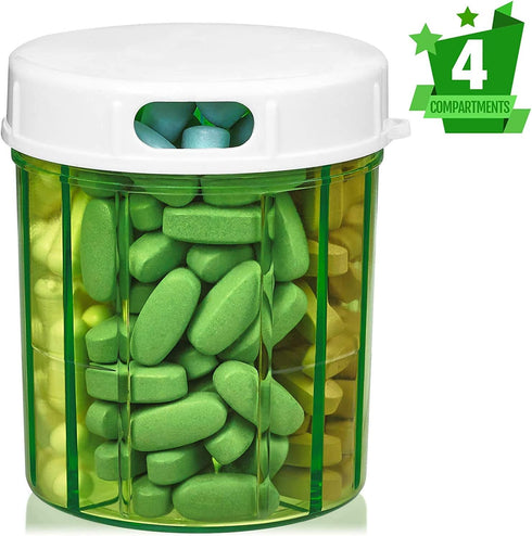 Round Pill Organizer Dispenser, Pack of 2, Pill Boxes with 4 Compartments for Medication & Vitamins