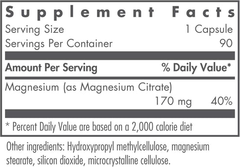 Nutricology Magnesium Citrate Supplement, 170mg, Bone & Stress Support, 90 Vegetarian Capsules