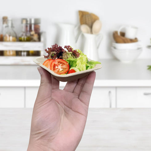 Raj Disposable Palm Leaf Bowls, 50 Count, 4" Square Compostable Bowls for Lunch, Dinner, BBQ, Outdoor
