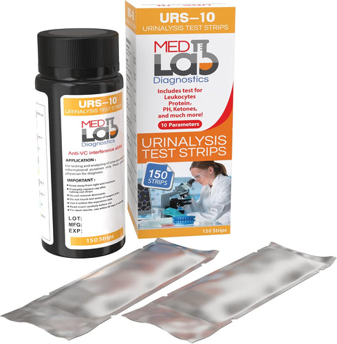 10 Parameter Urine Test Strips for Urinalysis (150 Count) in Sealed Pouches, Tests for Ketosis, pH, Protein & More