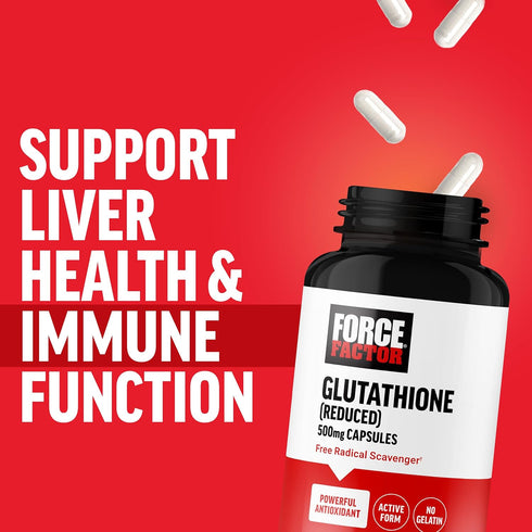 FORCE FACTOR Glutathione Supplement, 500mg Antioxidant with Reduced Glutathione, Vegan, Non-GMO, 60 Vegetable Capsules
