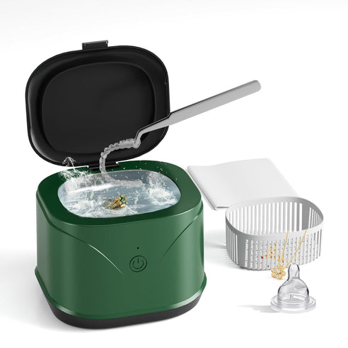 Ultrasonic Cleaner Portable, 46KHZ Professional Denture Cleaner for Electric Toothbrush Head, Jewelry, 220ml, Green